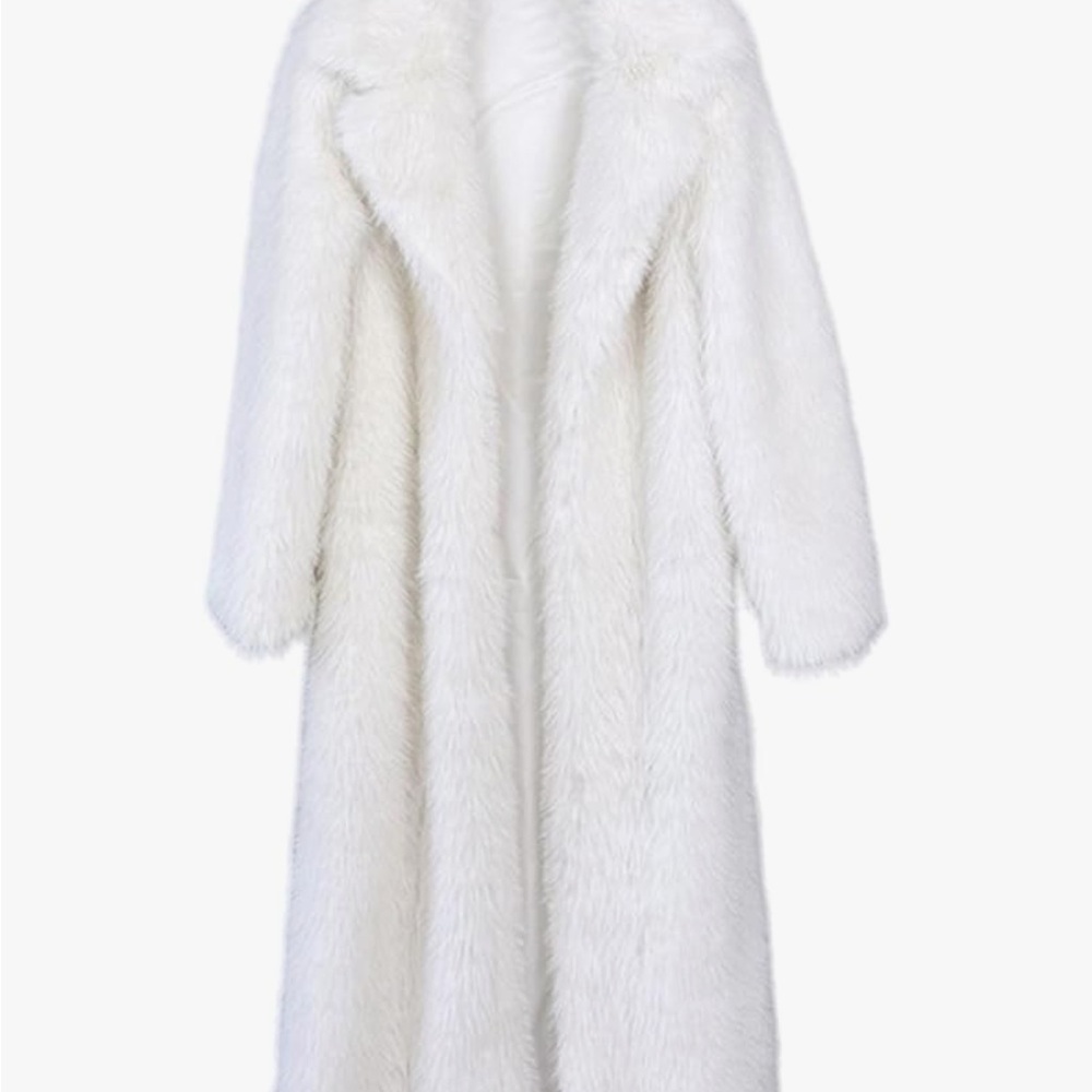Elegant White Faux Fur Coat